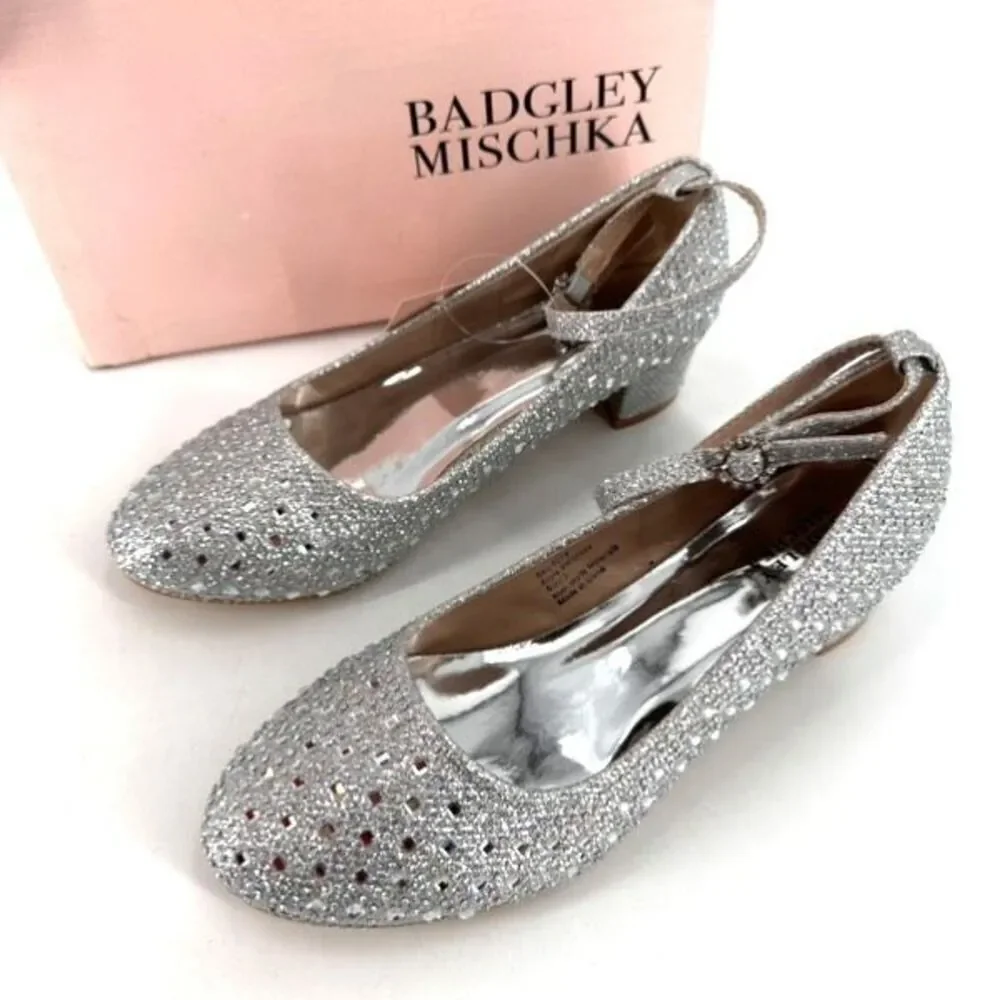 NWT GIRLS' BADGLEY MISCHKA Silver‎ Sparkle Special Occasion Shoe Size 3 Party